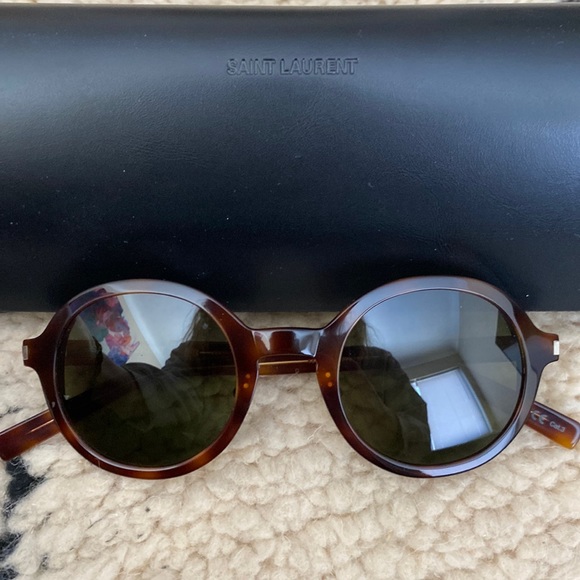 Saint Laurent SL 161 Slim Round Unisex Sunglasses - Tortoise - Picture 5 of 9
